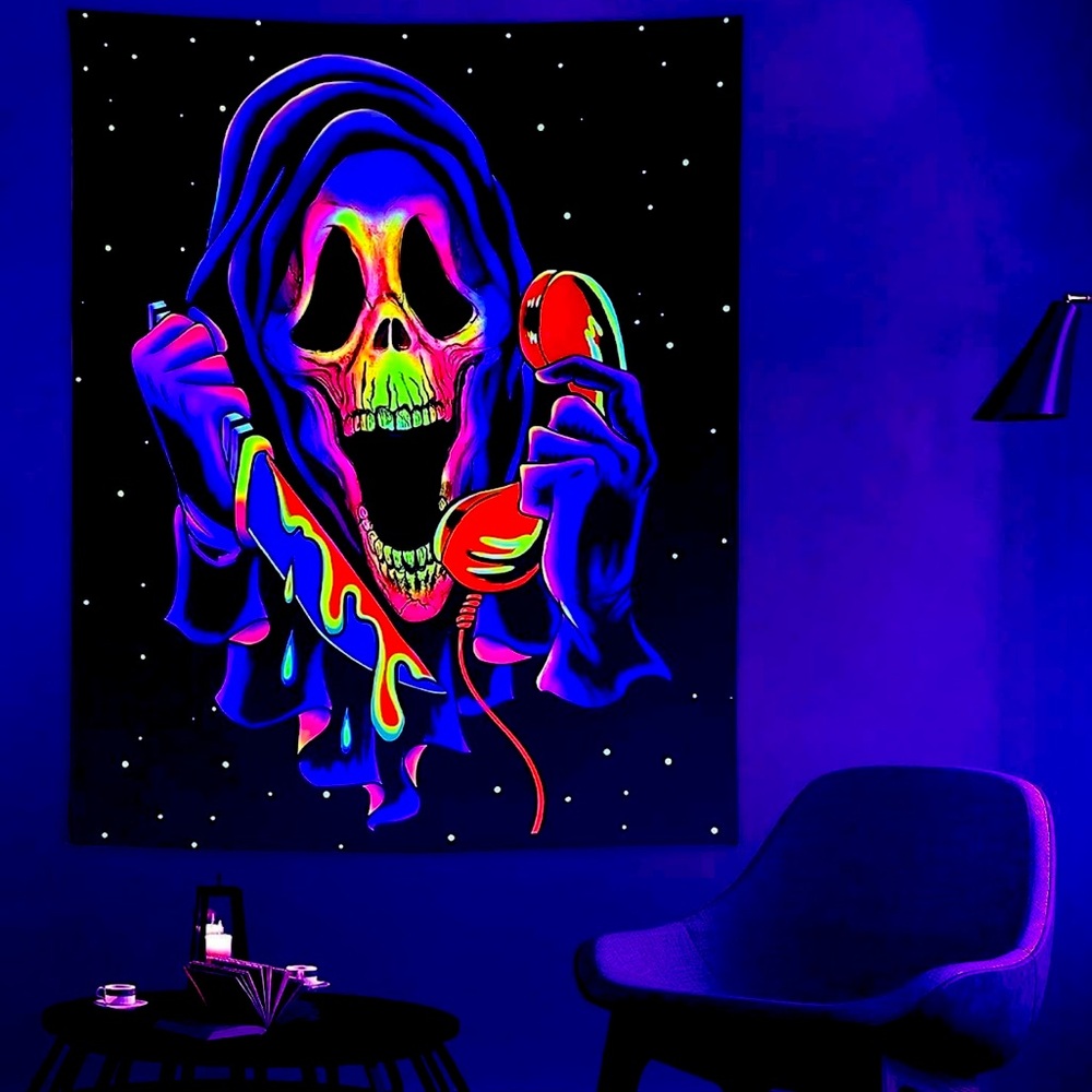 Blacklight Skull UV Ghost Wall Hanging Tapestry Glow in The Dark 51.2" x 59.1"